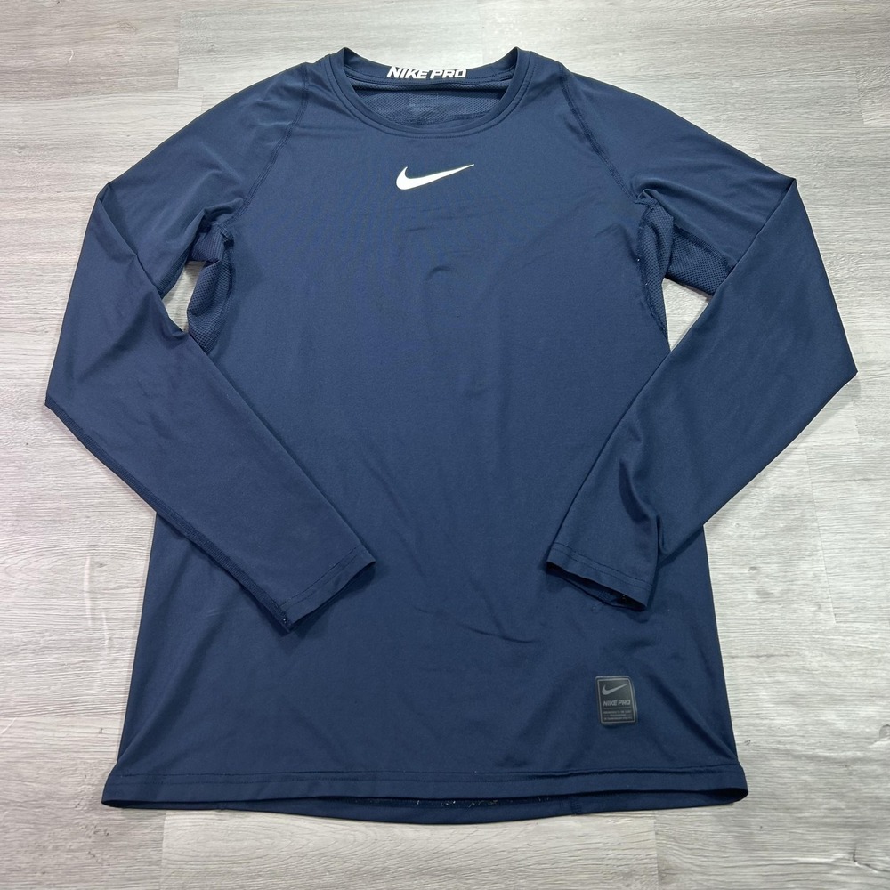 Nike Pro Dri-FIT Shirt Mens Small Blue Long Sleeve Fitted Top 838081-451